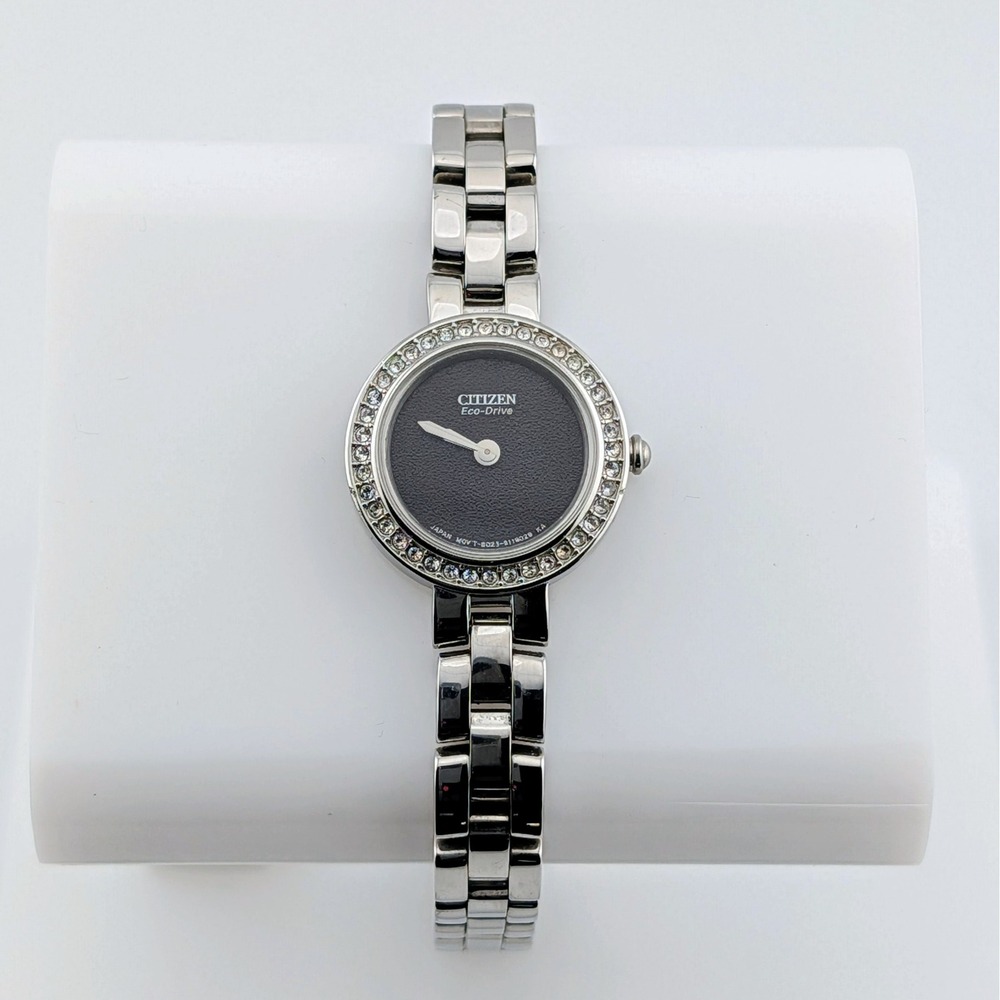 Citizen Silhouette Eco-Drive Black Dial Crystal Bezel Watch New Capacitor 7"